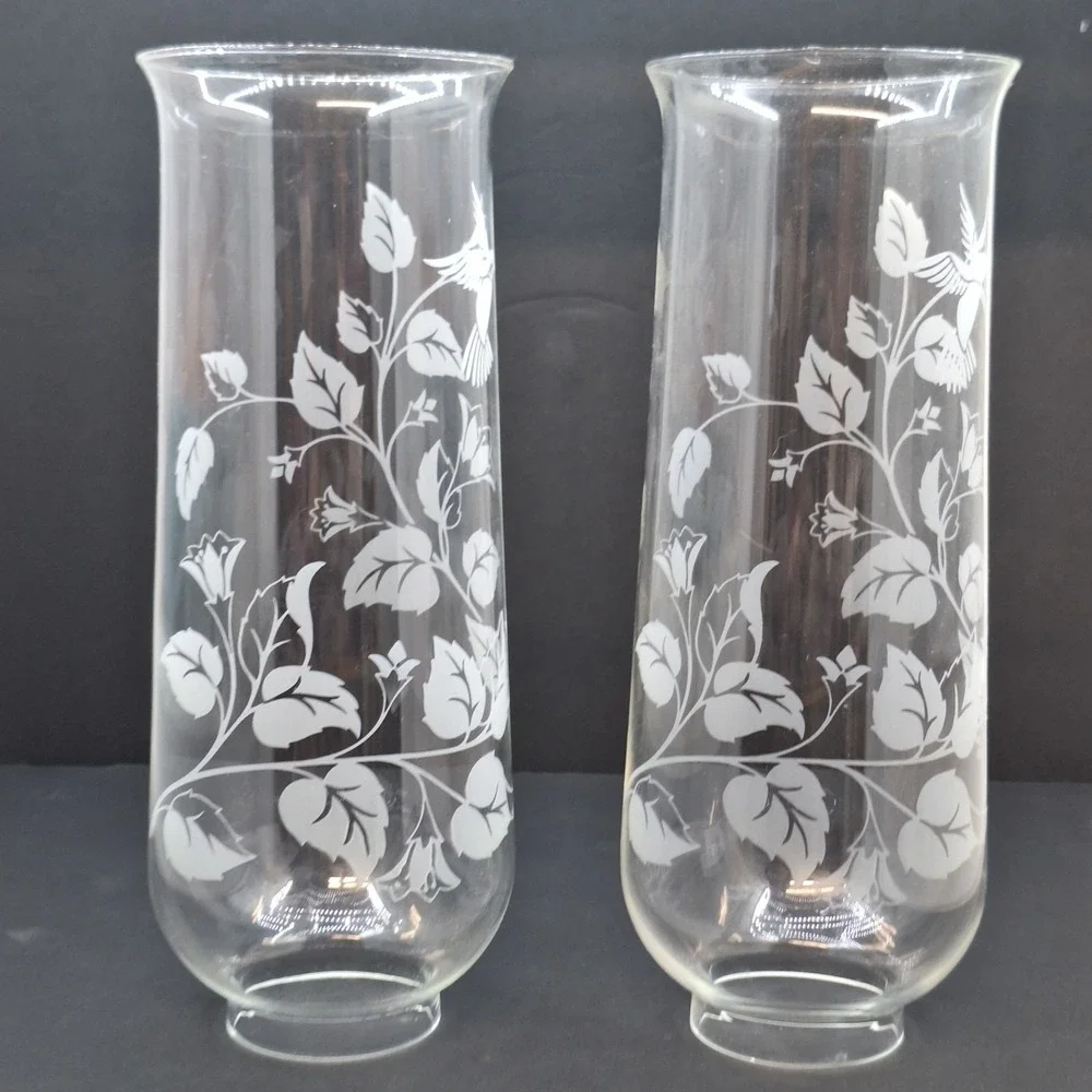 CHIMNEY SHADE w/ HUMMINGBIRD SET OF 2 FLOWERING BRANCH  10 3/8